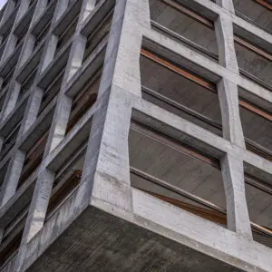 Architecture photography of Helsinki Dreispitz building in Basel – vertical concrete structure by Herzog & de Meuron - Alan Philip Muller - Architecture Photographer
