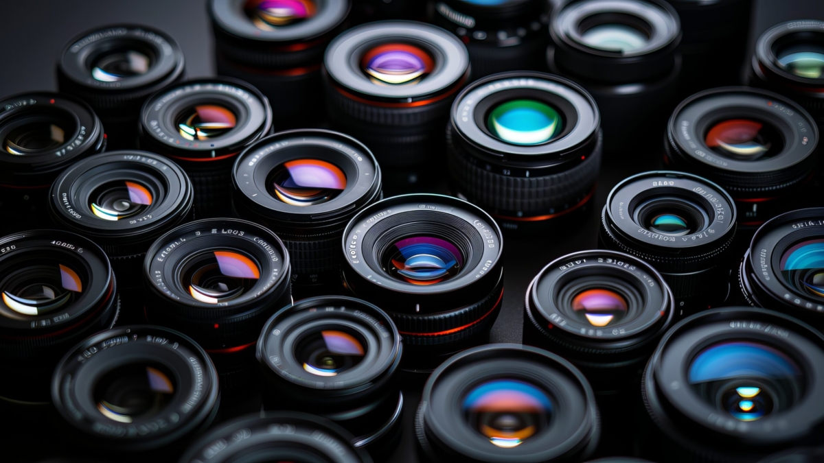 An array of diverse camera lenses meticulously arranged, showcasing the variety and sophistication of photography equipment and optical technology essential for photographers.